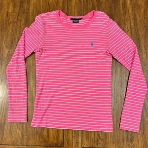 Ralph Lauren Sport Women’s Long Sleeve Striped Top- Pink/White Stripe- Size Lg